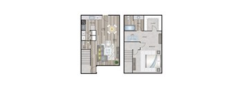 A floor plan of a house with a living room, dining room, kitchen, and bedroom.