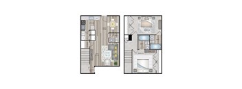 A floor plan of a two-story house with a living room, dining room, kitchen, and bedrooms.