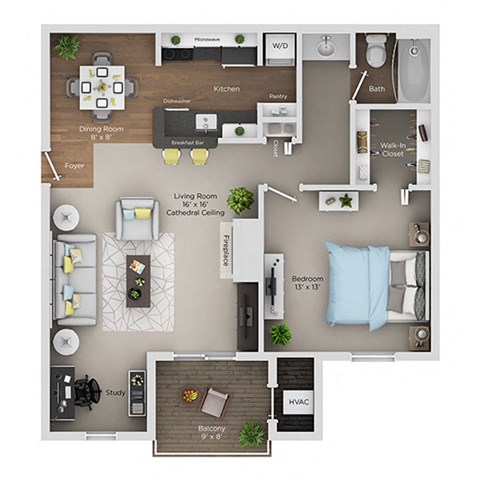 A floor plan of a home with a living room, dining room, kitchen, and other rooms.