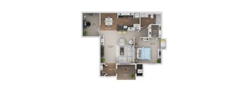 A floor plan of a house with a living room, dining room, kitchen, and bathroom.