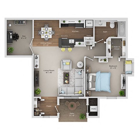A floor plan of a house with a living room, dining room, kitchen, and bathroom.