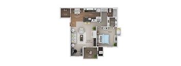 A floor plan of a house with a living room, dining room, kitchen, and bedrooms.