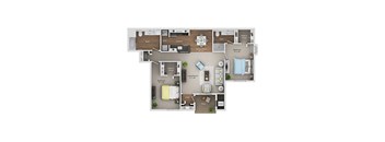 A floor plan of a house with a living room, dining room, kitchen, and multiple bedrooms.