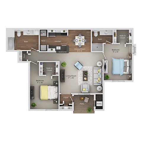 A floor plan of a house with a living room, dining room, kitchen, and multiple bedrooms.