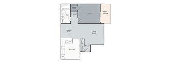 A floor plan of a house with a living room, dining room, kitchen, bedroom, and bathroom.