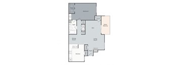 A floor plan of a house with a living room, dining room, kitchen, and bedrooms.