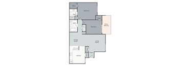 A floor plan of a house with labeled rooms such as Bedroom, Bath, Kitchen, and Living Room.