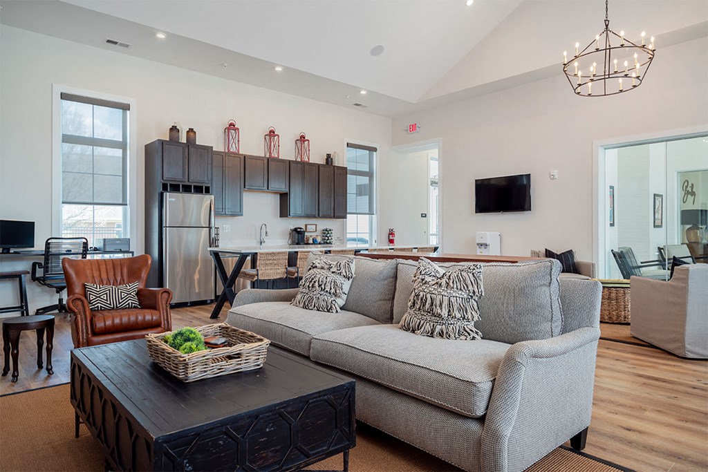 a living room with a couch and a coffee table