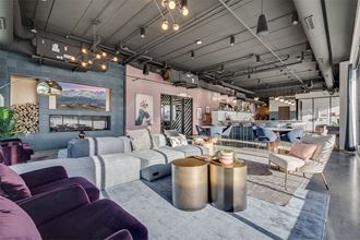 the shale apartments minneapolis community social lounge  with bar seating