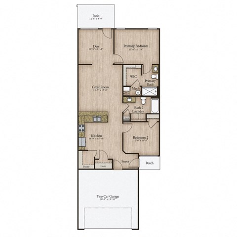 a floor plan of a 1 story apartment with a wood floor