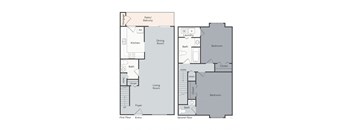 A floor plan of a two-story home with labeled rooms.