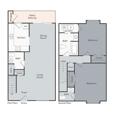 A floor plan of a two-story home with labeled rooms.