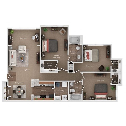 vinings at carolina bays apartments 3 bed 2 bath floor plan