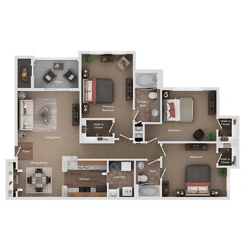 vinings at carolina bays apartments 3 bed 2 bath floor plan