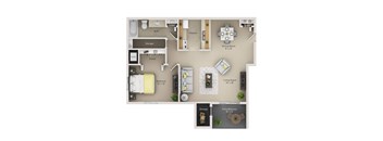 A floor plan of a home showing a living room, dining room, kitchen, and bedrooms.