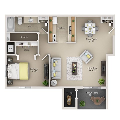 A floor plan of a home showing a living room, dining room, kitchen, and bedrooms.
