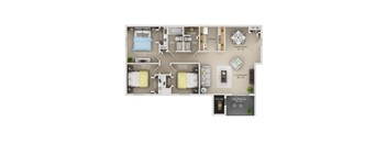 floor plan of a 3 bed 1.5 bath apartment