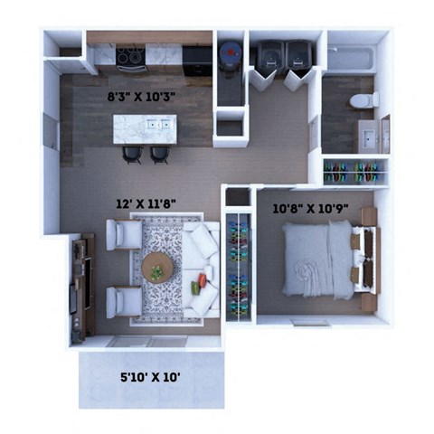 1 bed 1 bath apartment floor plan