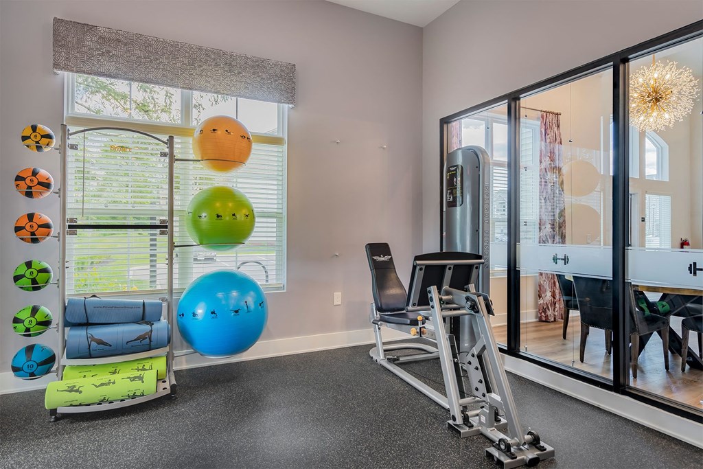 the gym at the flats at big tex apartments