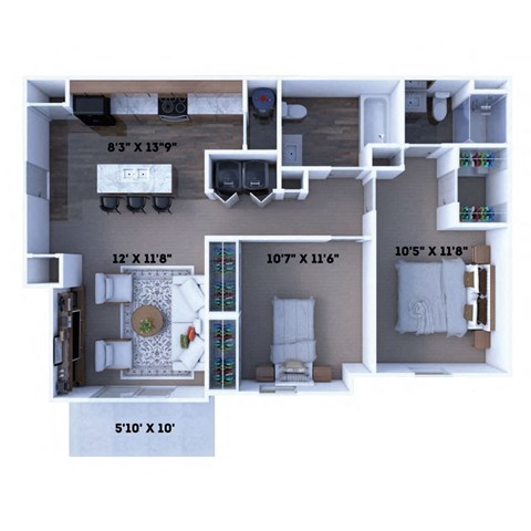 2 bed 2 bath apartment floor plan