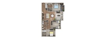 A floor plan of a house with a living room, dining room, kitchen, and multiple bedrooms.