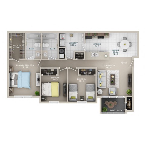 A floor plan of a house with a living room, dining room, kitchen, and multiple bedrooms.
