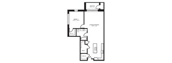 A black and white image of a floor plan for a living and dining area.