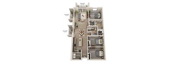 A diagram of a house layout with three balconies and a foyer.