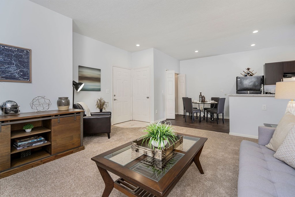 a living room with a couch and a coffee table