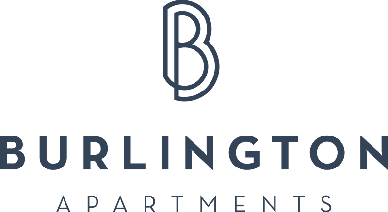 Burlington Apartments logo on a green background.