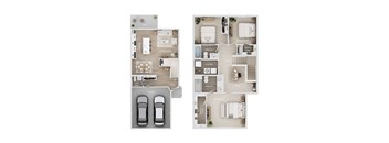A floor plan of a house with a garage and a living room.