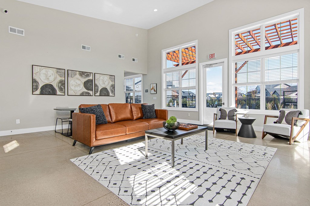 a living room with a couch and a coffee table