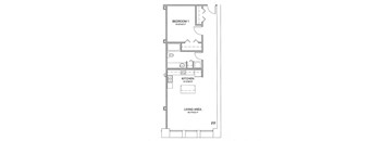 a floor plan of a house with a bedroom and a living room