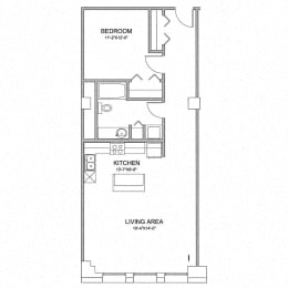 a floor plan of a house with a bedroom and a living room
