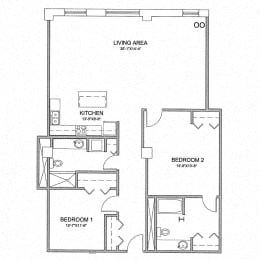 a second floor floor plan with two bedrooms and a closet
