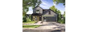 a home with a gray and green exterior