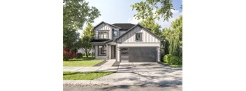 a home with a gray and white exterior