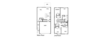 A floor plan of a two story house with a garage and a study.