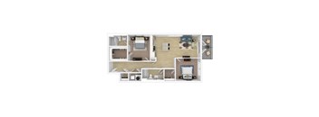 A floor plan of a house with a kitchen, living room, and bedrooms.