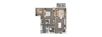 A floor plan of a house showing a living room, kitchen, bedrooms and bathrooms.