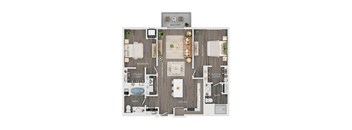 A floor plan of a house with a balcony, living room, kitchen, bath, and bedroom.