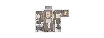 A floor plan of a house with a living room, kitchen, and bathrooms.