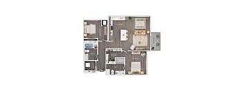 A floor plan of a house with a kitchen, living room, and bedrooms.