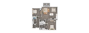 A floor plan of a house with a balcony, living room, kitchen, and multiple bedrooms and bathrooms.