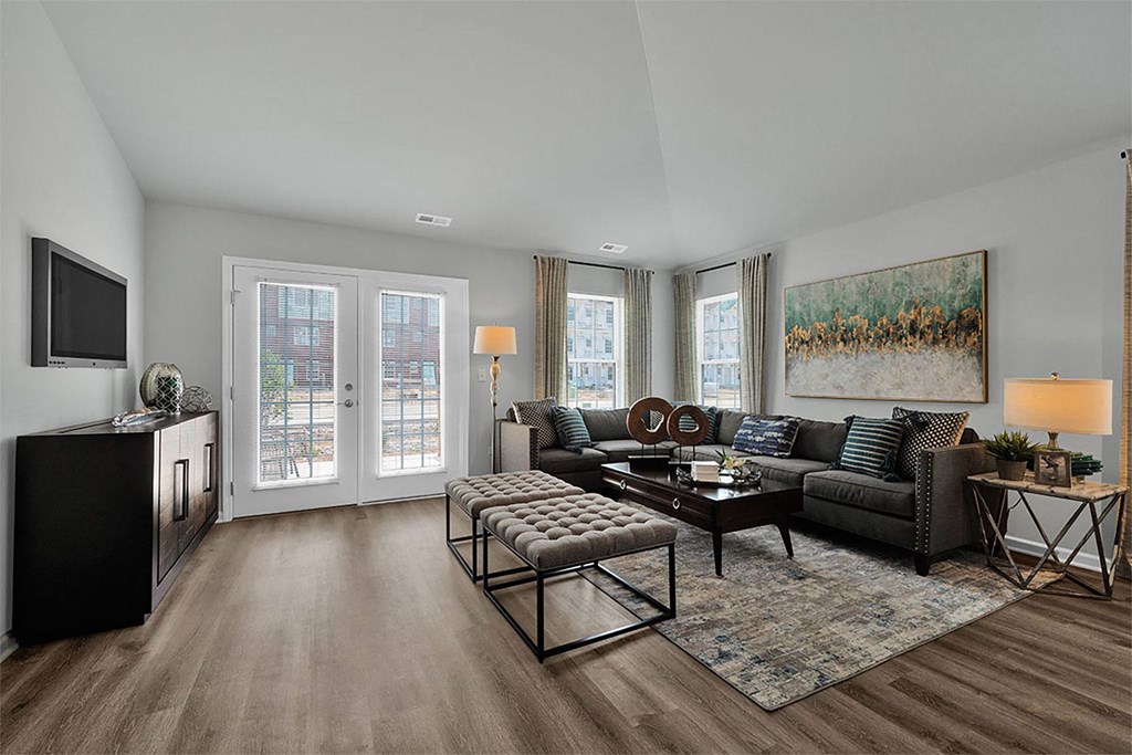 a living room with a couch and a table