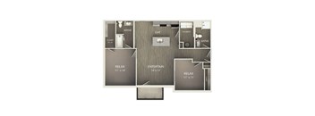 A floor plan of a house with a bathroom, eat in area, laundry, and relaxation area.