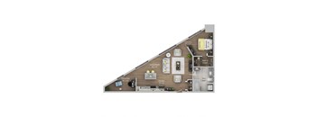 A floor plan of a home with a living room, kitchen, and bathroom.