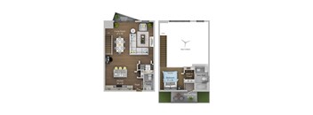 A diagram shows a two-story home with a living room, kitchen, powder room, and bedrooms.