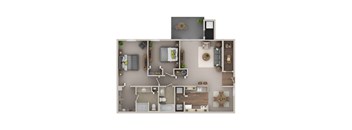 A top-down view of a house layout with labeled rooms.