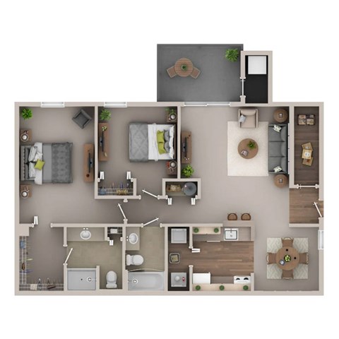 A top-down view of a house layout with labeled rooms.